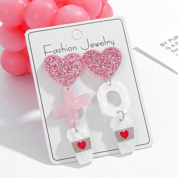 Wholesale Heart Letter Earrings Handmade Cute Romantic Shiny Xo Milk Tea Valentine' s Day Acrylic Earrings