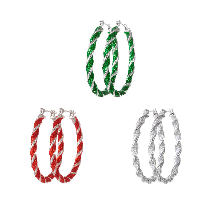 Wholesale Christmas earrings Christmas red,  green and white twisted earrings set all-match holiday gift