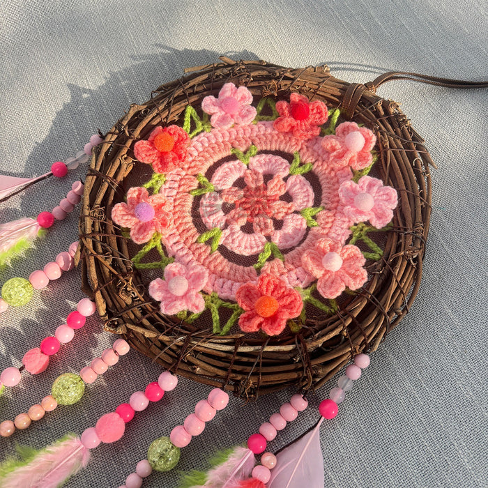Wholesale Chic Handmade Vine Dreamcatcher Feather Wall Hanging Pink Garden Decor MOQ≥2