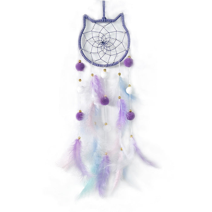 Wholesale Cat Head Dreamcatcher Hanging Ornament Handmade Pink Feather Decor MOQ≥2