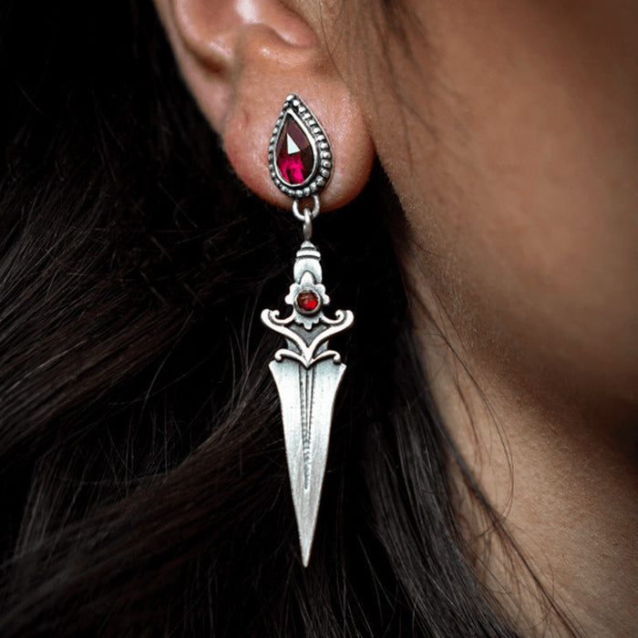 Wholesale Gothic Retro Ruby Dagger Tassel Earrings  JDC-NS-FuSu003