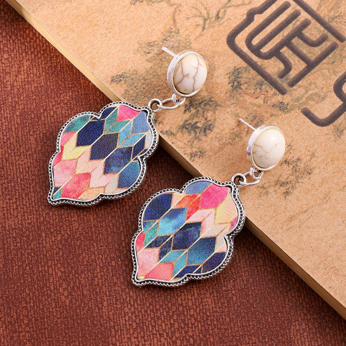 Wholesale Leather Alloy Turquoise Combination Women Earrings JDC-ES-YiTian010