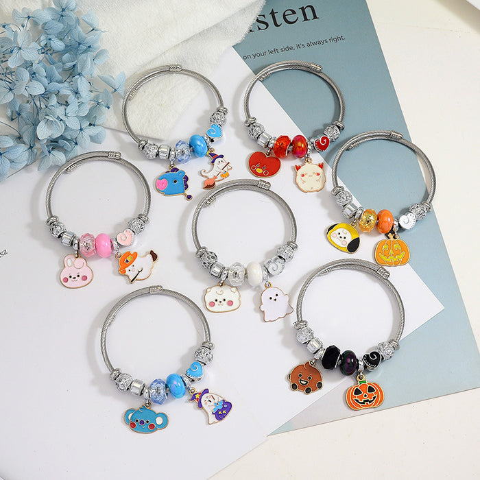 Wholesale Cartoon Pumpkin Pendant Stainless Steel Bracelet Fashion Jewelry Accessory MOQ≥2