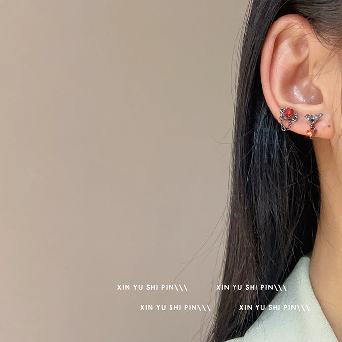 Wholesale Niche design spider diamond cross, heart chain, earring, personalized, versatile, high-end feeling earring