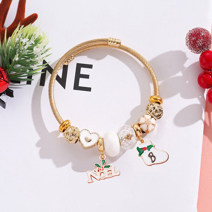 Wholesale Stainless Steel Christmas Bracelet Adjustable with Tree Elk Snowflake Pendants MOQ≥2