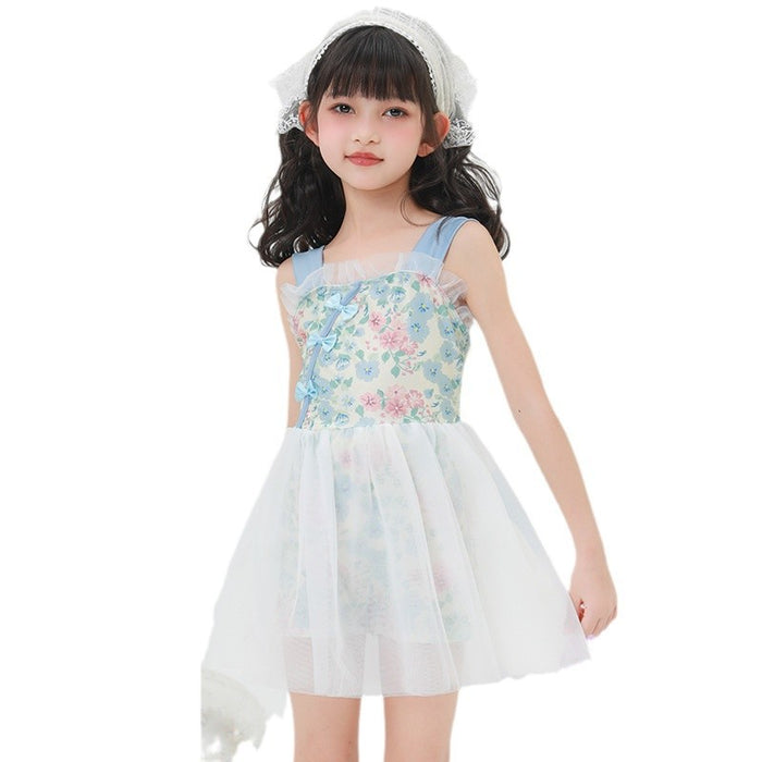 Wholesale Children's swimsuit one-piece skirt style polyester new swimsuit soaking in hot springs