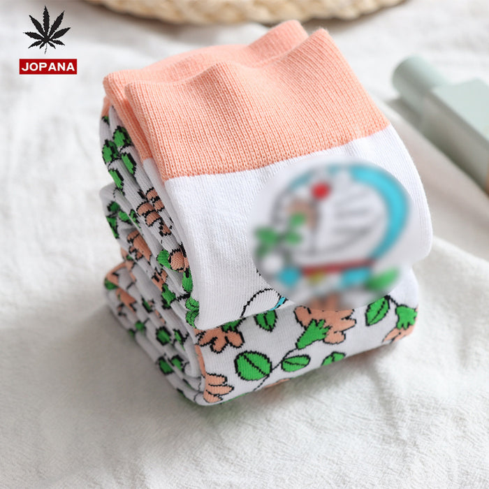 Wholesale New mid length socks with small floral patterns, versatile cotton socks, trendy design, women's socks