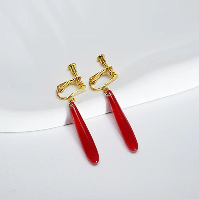 Wholesale Earrings Red Water Drops Resin Earrings Ear Clips