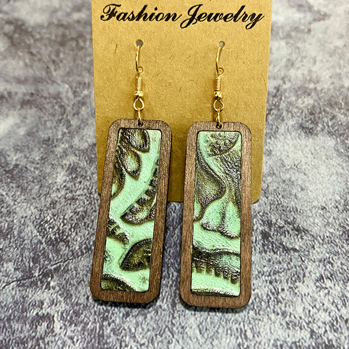 Wholesale leopard print simple bar genuine leather earrings retro geometric texture inlaid earrings