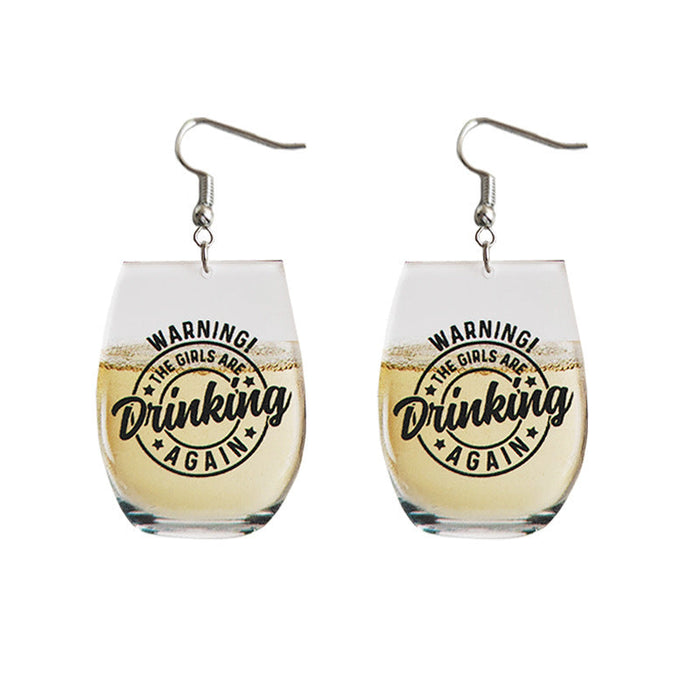 Wholesale 2 Pairs/Pack Wine Glass Letter Little Bee Whiskey Earrings JDC-ES-HeYi068