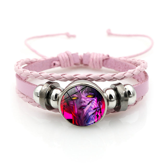 Wholesale Kpop Leather bracelet unisex pink multi-layer braided beaded hand jewelry anime surrounding