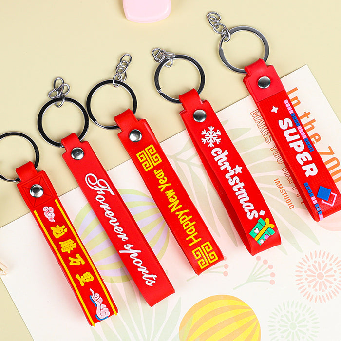 Wholesale  key chain pvc soft rubber leather rope solid color cartoon  keychain