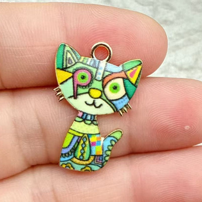 Wholesale 10pcs 21-color KC Gold Drop Oil DIY Creative Realistic Standing Cat Pendant Ornament