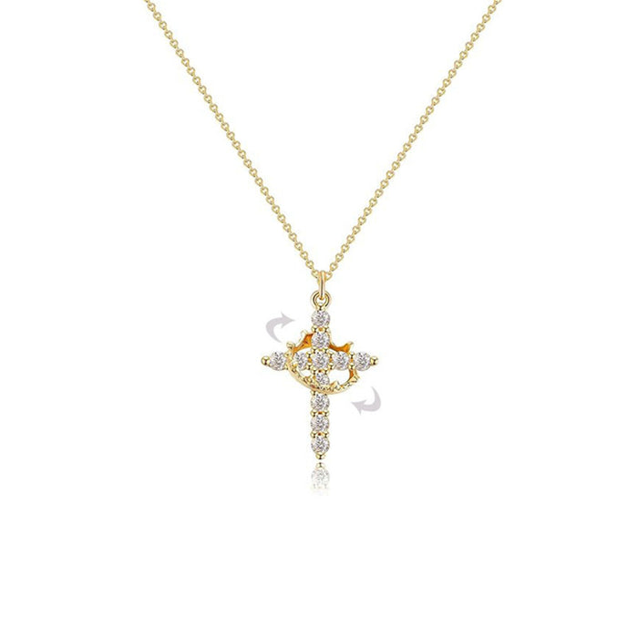 Wholesale Diamond Crown Cross Necklace, Rotatable Circle Versatile Earrings