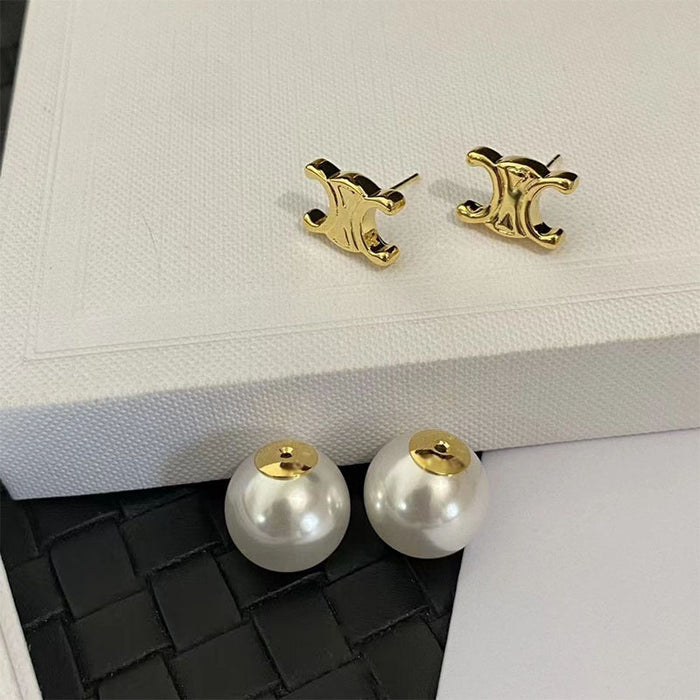 Wholesale Letter Pearl One-piece Alloy Stud Earrings JDC-ES-YuHang004