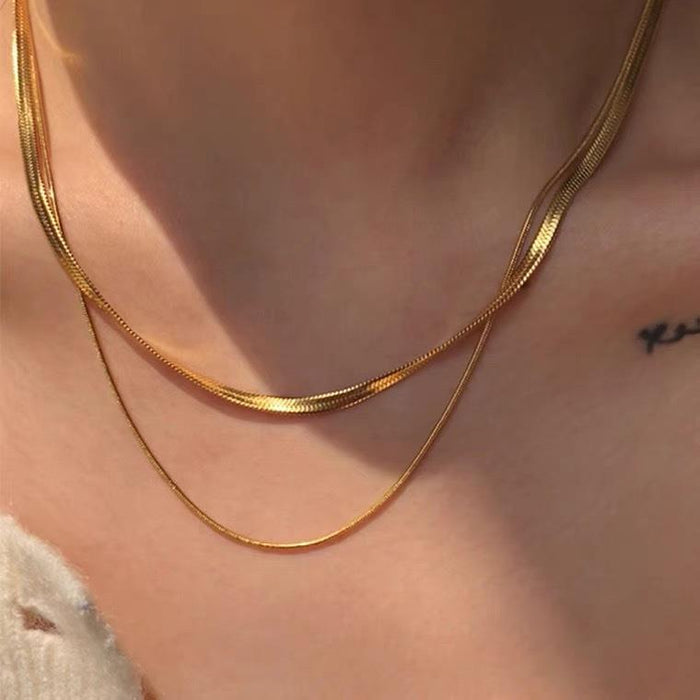 Wholesale Personality Trendy Cold Wind Wide Flat Thin Stacked Collarbone Necklace Titanium Steel