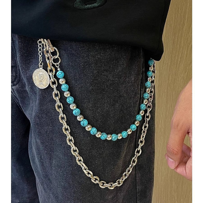 Wholesale Retro Turquoise Punk Waist Chain Unisex Hip Hop Jeans Pendant Accessory Boutique Gift