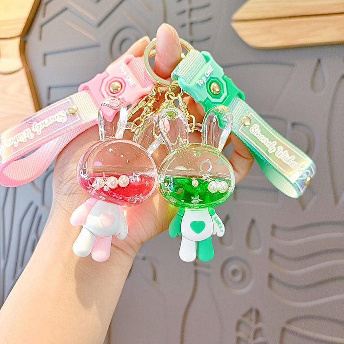 Wholesale Silicone Oil Filled Rabbit Floating Bottle Doll Keychain JDC-KC-MingT197