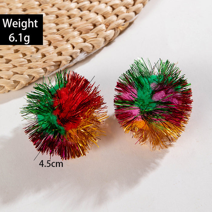 Wholesale Christmas Pom Pom Earrings - Cute Colorful Glitter Earrings for Women Fashion Accessory Resale MOQ≥2