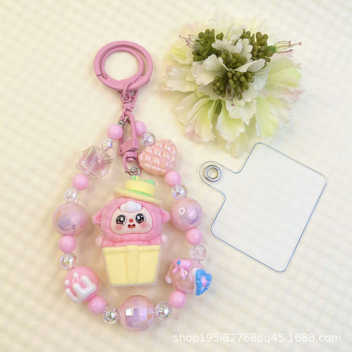 Wholesale Flocking sitting funny colorful beaded mobile phone chain keychain bag doll pendant accessories