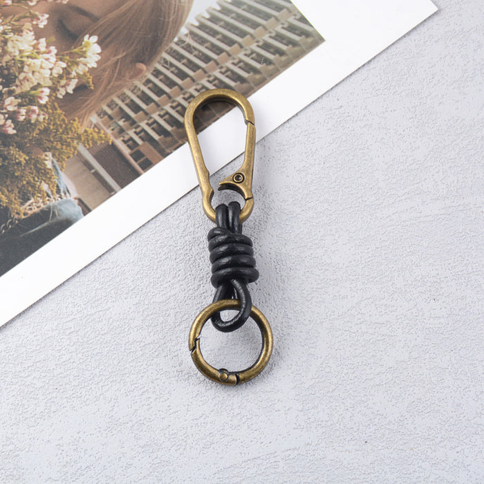 Wholesale Vintage Handwoven Leather Keychain with Lobster Clasp Bag Pendant
