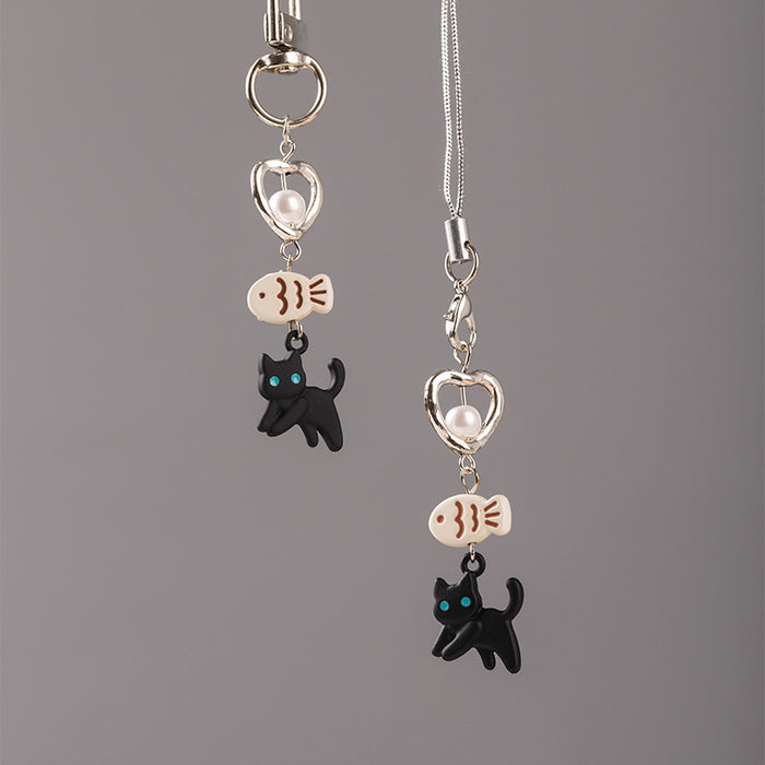 Wholesale Black Cat Fish Cute Pendant Phone Chain Simple Personality  Bag Pendant Keychain