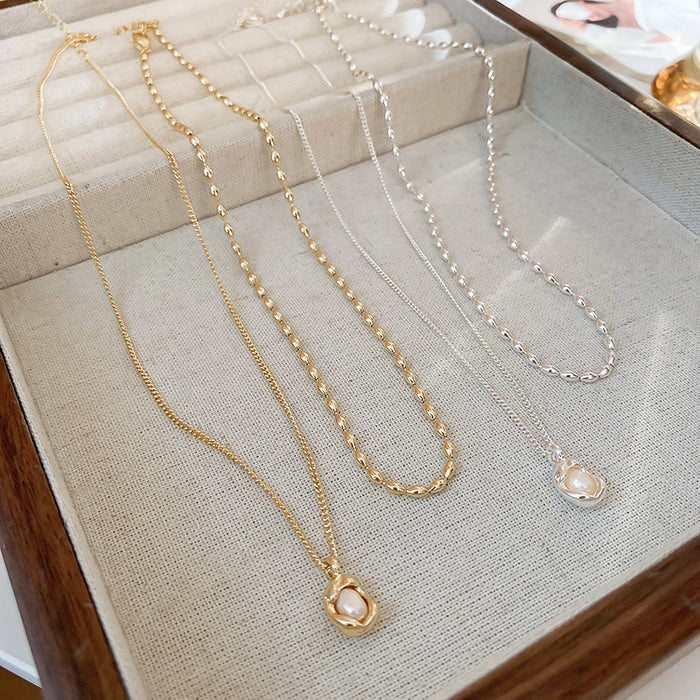 Wholesale Zircon pearl pendant, double-layer layered collarbone chain, high-end, light luxury, fashionable, personalized necklace accessories
