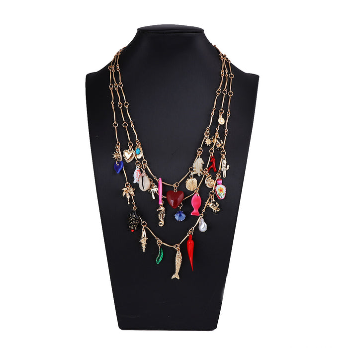 Wholesale Small Fish Heart Geometric and Other Pendants Multi-Layered Necklace for Women