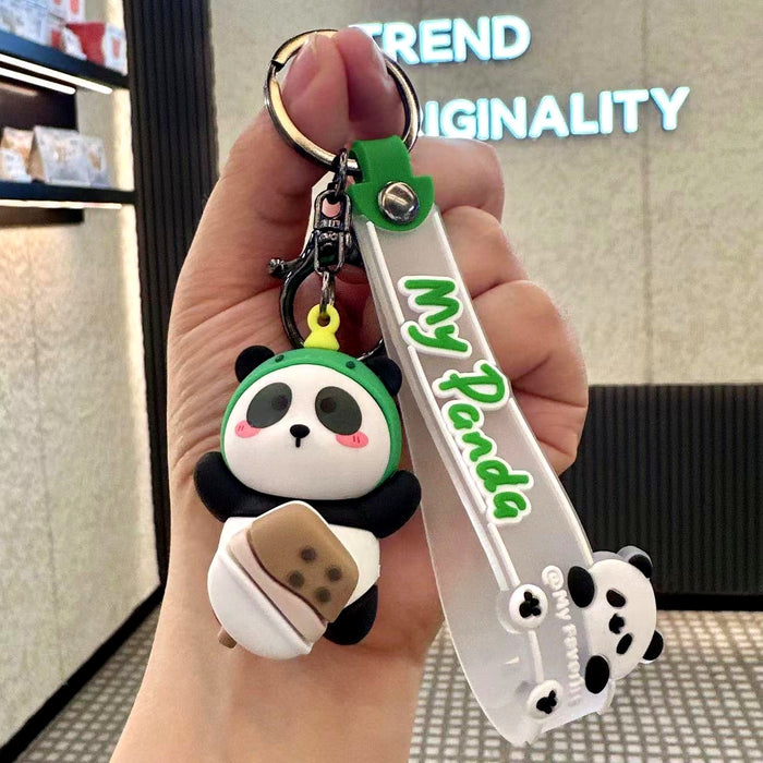 Wholesale  Cartoon Rotating Panda  Car Keychain Schoolbag Bag Pendant