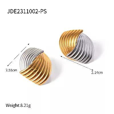 Wholesale 18k Gold Stainless Steel Stripe Texture Staggered Earrings JDC-ES-JD347