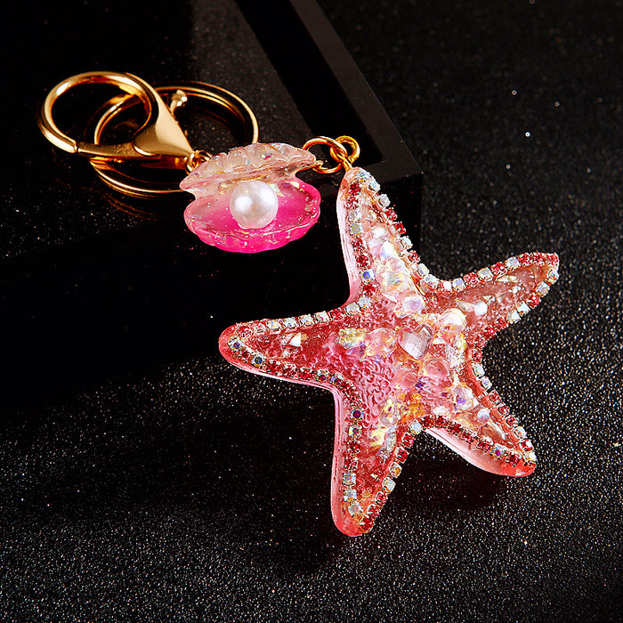 Wholesale Pearl Shell Sea Star Car Keychain Pendant Metal Keychain Gift
