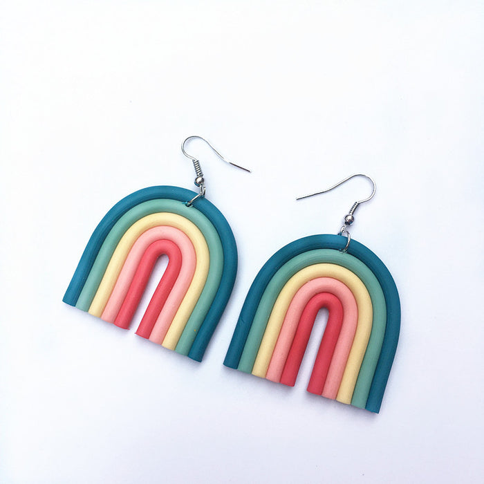 Wholesale U-shaped Rainbow Color Polymer Clay Earrings JDC-ES-TengC002