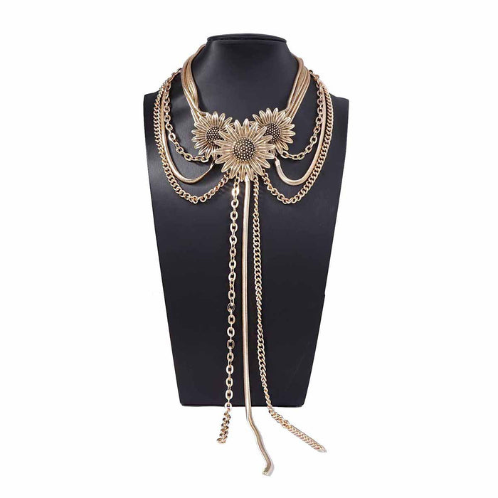 Wholesale Three-dimensional Flower Long Tassel Light Luxury Niche Women's Necklace