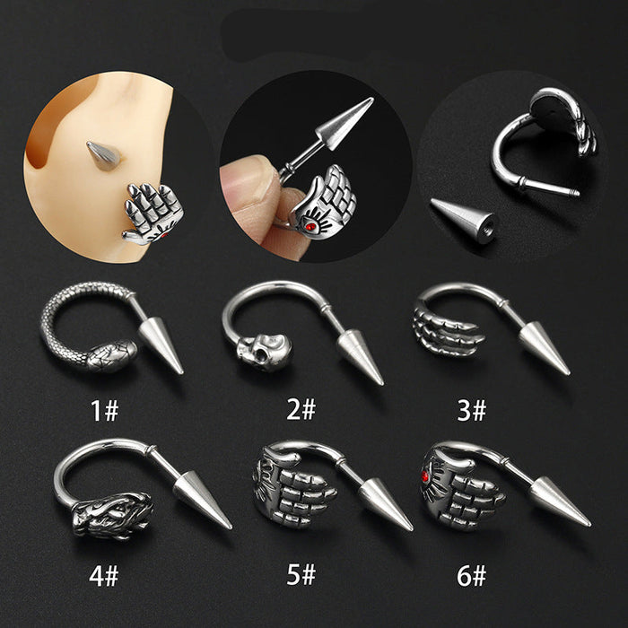 Wholesale  C- shaped horseshoe earrings dragon skull Palm pointed cone ear bone nail