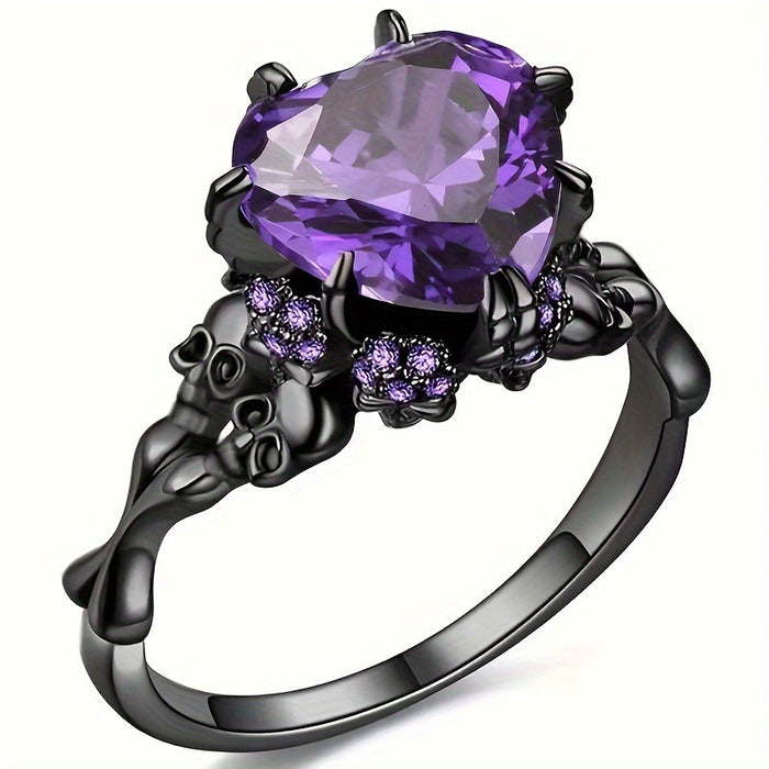 Wholesale Gothic  Skull Heart Ring Red Zinc Alloy Electroplated Couple Jewelry Trendy Fashion Accessory Gift