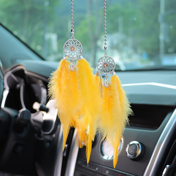 Wholesale Alloy White Feather Dream Catcher Car Hanging Decoration Rearview Mirror Pendant
