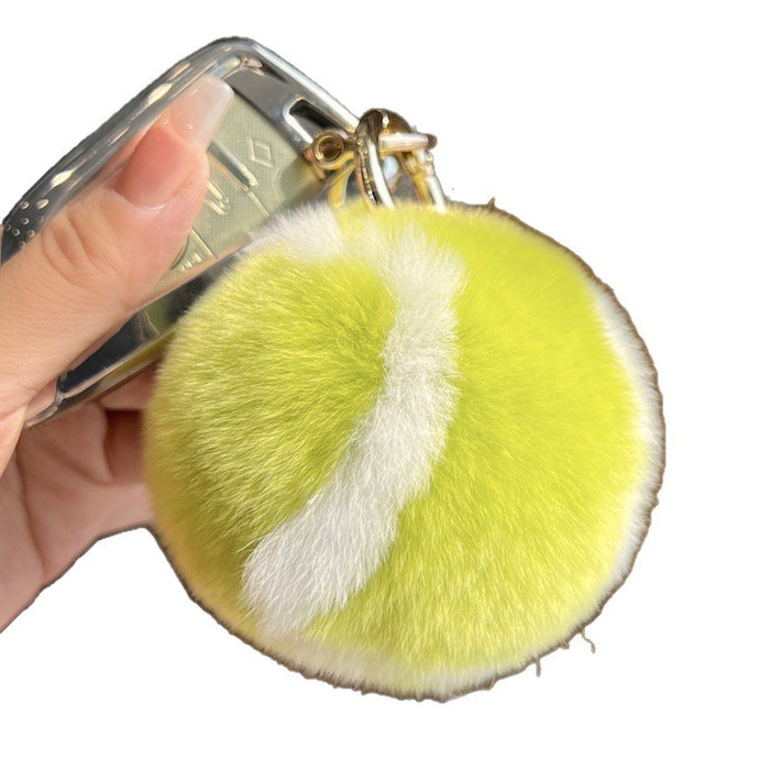 Wholesale Small tennis faux otter fur plush ball keychain