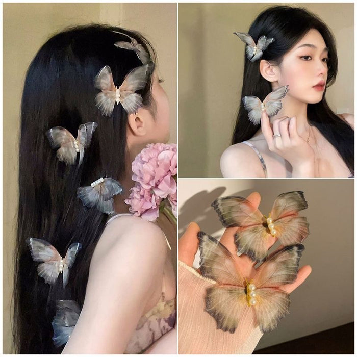 Wholesale Double layer mesh butterfly hair clip, hairpin, butterfly gradient headband, hair accessories