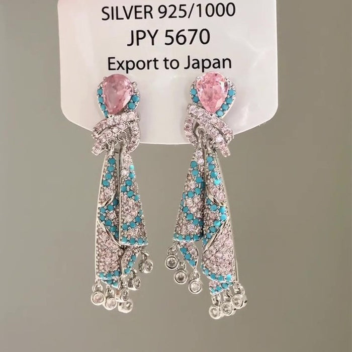 Wholesale  Color Silk Earrings Long Zircon Tassel Earrings