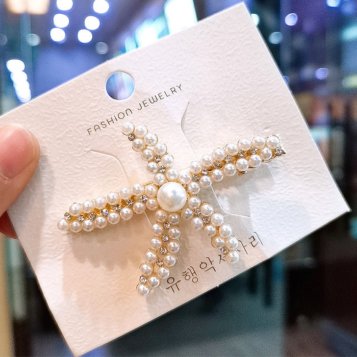 Wholesale Pearl Starfish Side Hairpin Marine Hair Accessories Pearl Metal Rhinestone Hairpin