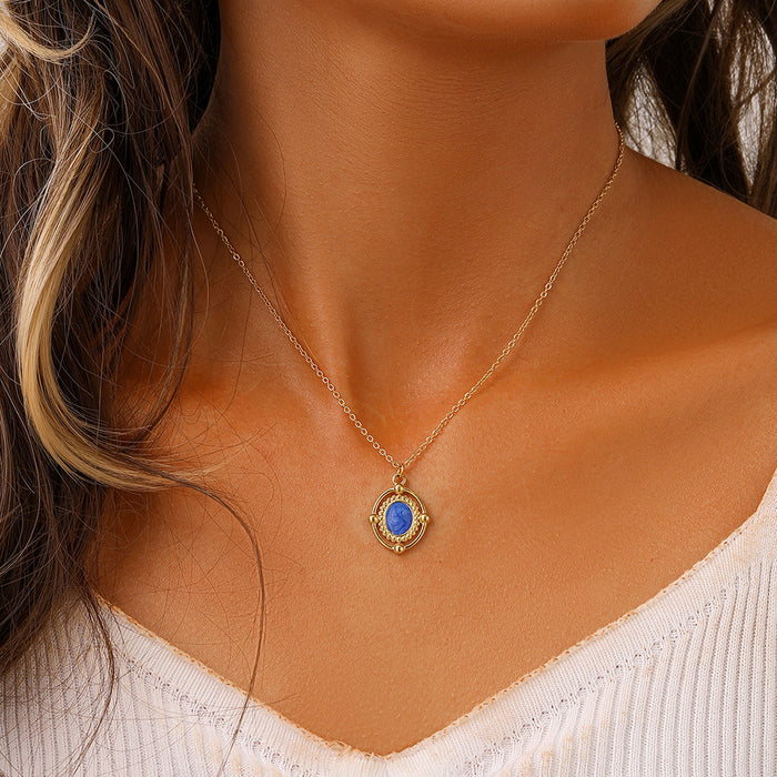 Wholesale Classic creative design stainless steel retro oval hollow oil dripping short necklace