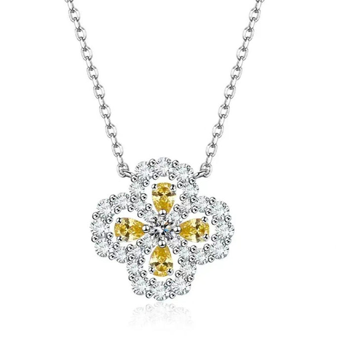 Wholesale Pure silver clover full diamond light luxury lucky women's necklace fashionable and versatile