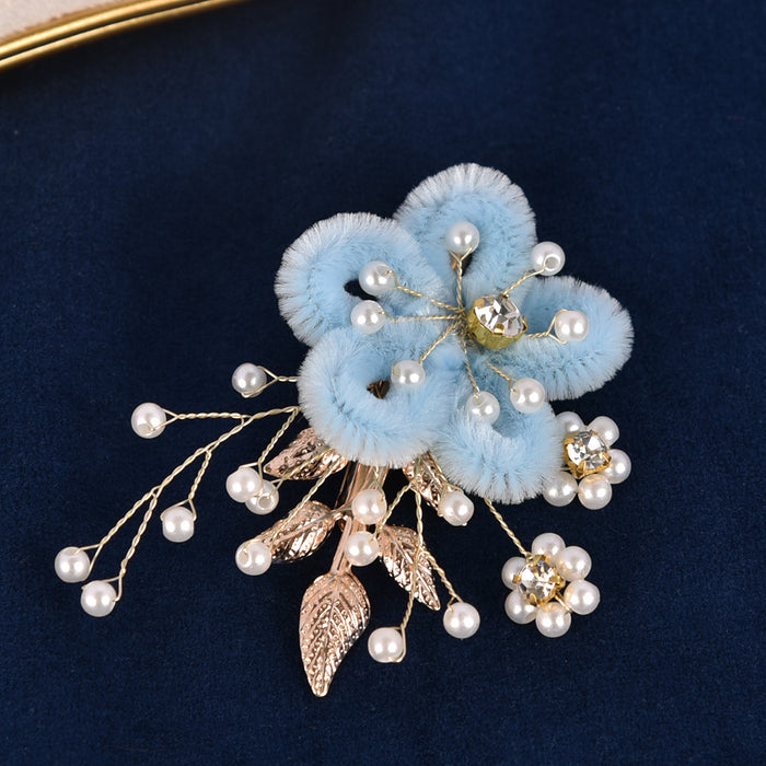 Wholesale Original handmade flower pearl leaf hair clip, multi-color plush duckbill clip