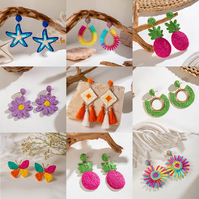 Wholesale Weaving flower earrings for vacation style earrings