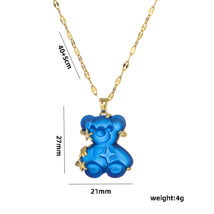 Wholesale Cute Colorful Bear Titanium Steel Necklaces JDC-NE-OBK008