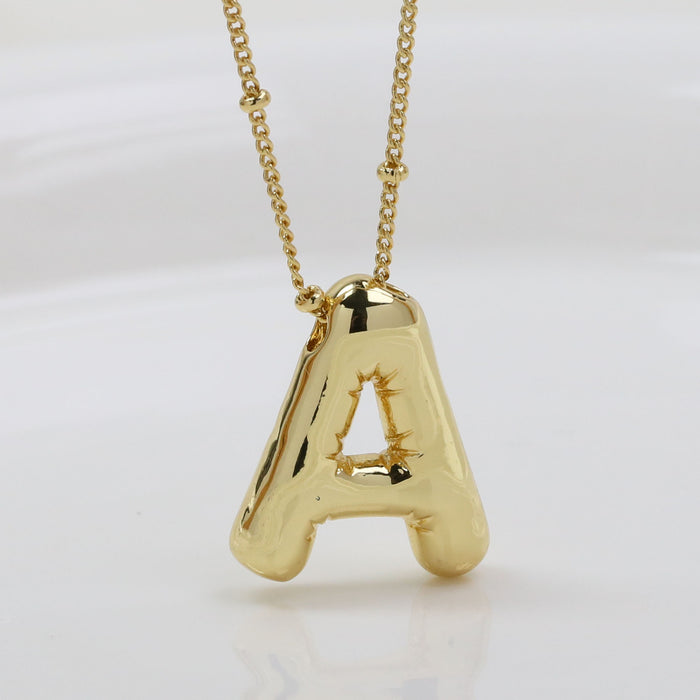 Wholesale 2PCS 18k Brass Glossy Balloon 26 English Letter Necklace JDC-NE-BaiYi006