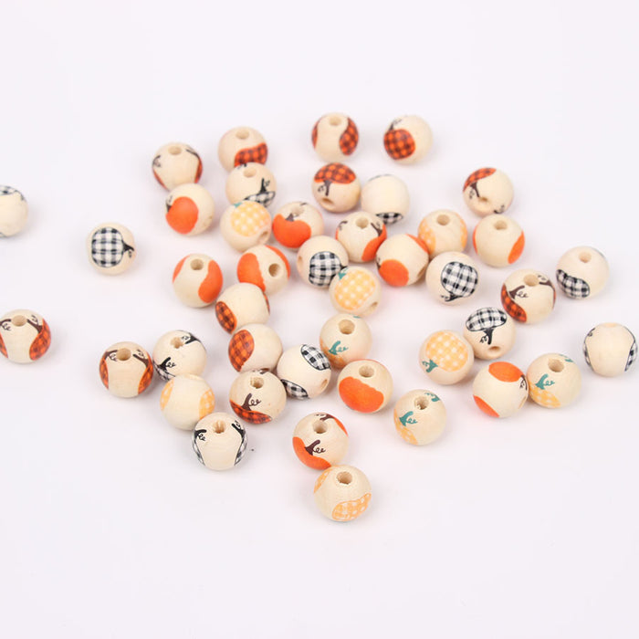 Wholesale 50PCS Halloween Colored Pumpkin Natural Color Wooden Beads JDC-BDS-TianYue024