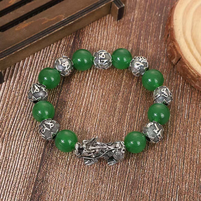 Wholesale Buddha bead bracelet for men, obsidian for wealth, silver jewelry, vintage gift