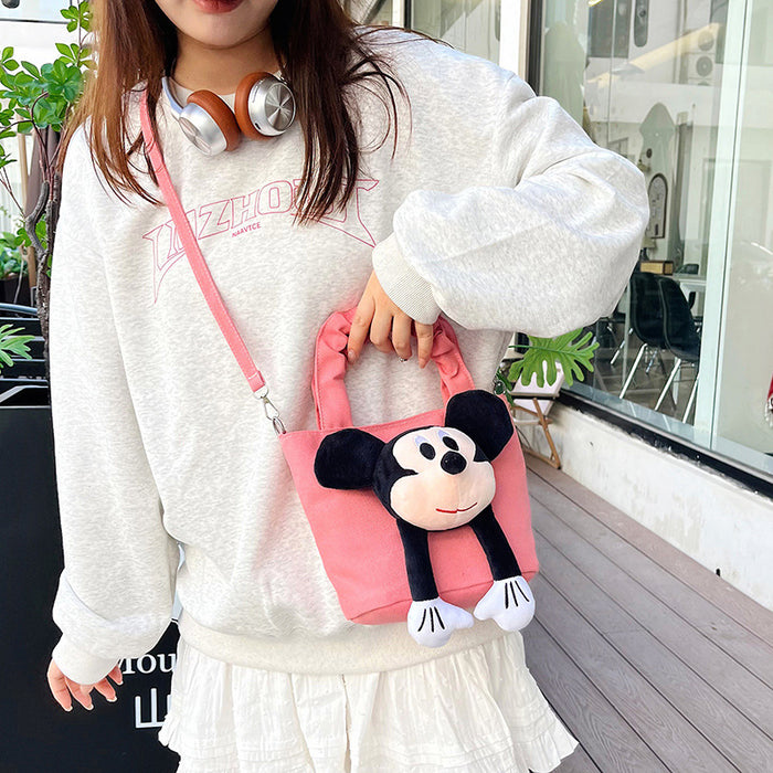 Wholesale Canvas cartoon plush bucket shoulder bag that can be carried by hand