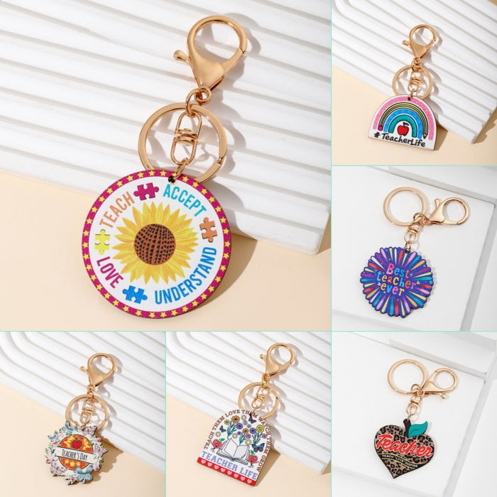 Wholesale Western Style Rainbow Love Wooden Keychain JDC-KC-RongR022